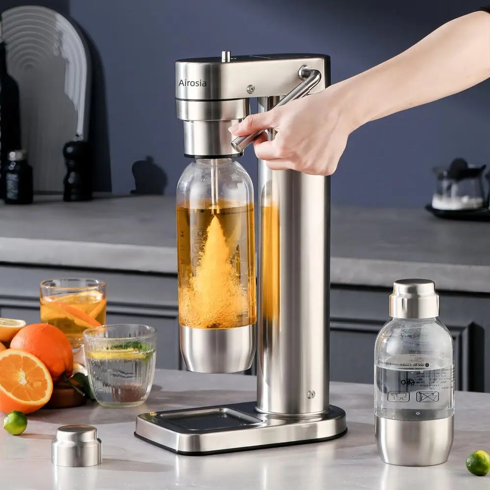 Soda Maker, 304 Stainless Steel Sparkling Water Carbonator Machine with 2 BPA Free Bottles