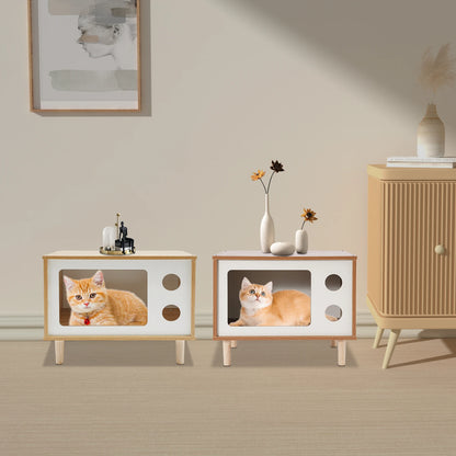 Cat House Wooden TV-Shaped Cat Bed