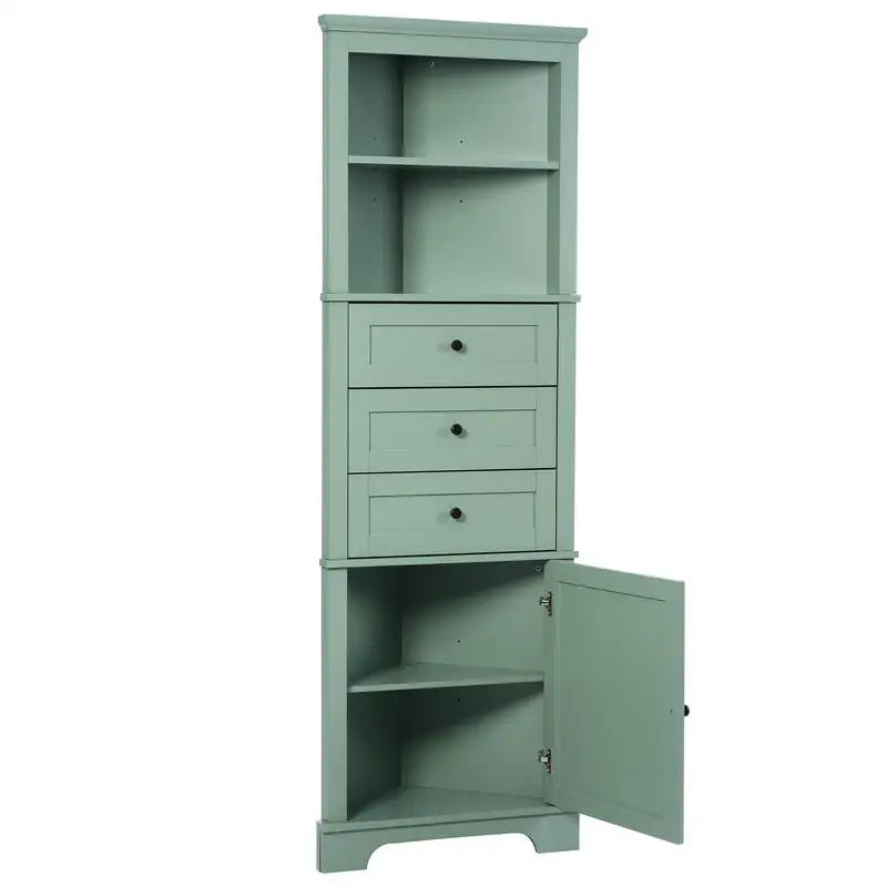 Green Triangle Tall Cabinet, 3 Drawers, Adjustable Shelves