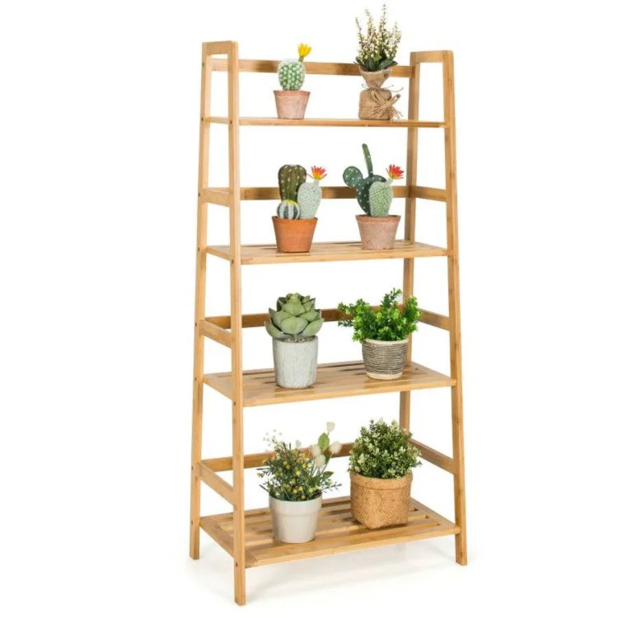 4Tier Bamboo Bookshelf Ladder Shelf Plant Stand Rack