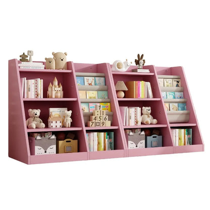 Pink Wooden Toy Storage Organizer Cabinet Bookshelf Bookcase Toddler Baby Sling Book Rack Adjustable Shelf for Playroom Bedroom