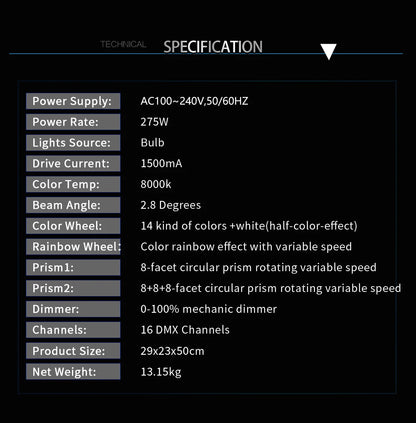 2/4pcs 275W Moving Head Light Rainbow Frost Effect DJ Disco