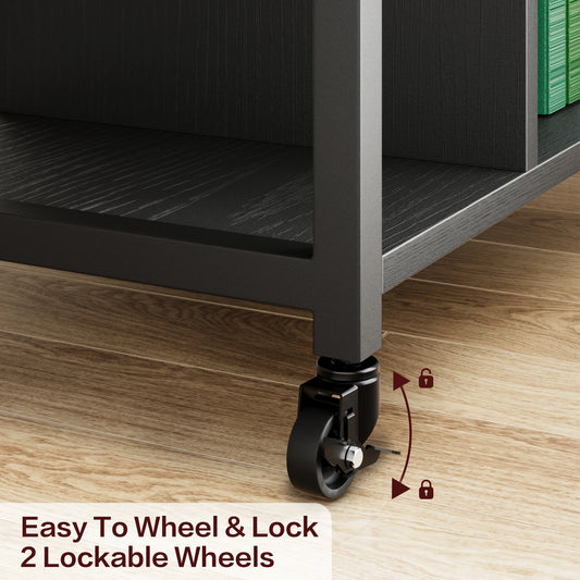 Desktop Printer Stand with Power Outlet and USB Charging Ports, Home Office Printer Stand with Storage, Under Desk Printer Table