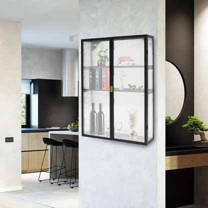 Metal Storage Cabinet with Mesh Doors, Black Wall-Mounted Cabinet with Detachable Partition for Office,Kitchen,Bathroom