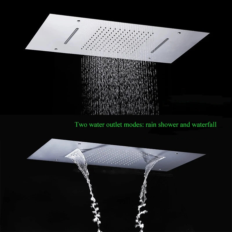 Luxury Waterfall Rains LED Light Shower Head Built-in Ceiling Shower Colorful Bathroom Showers