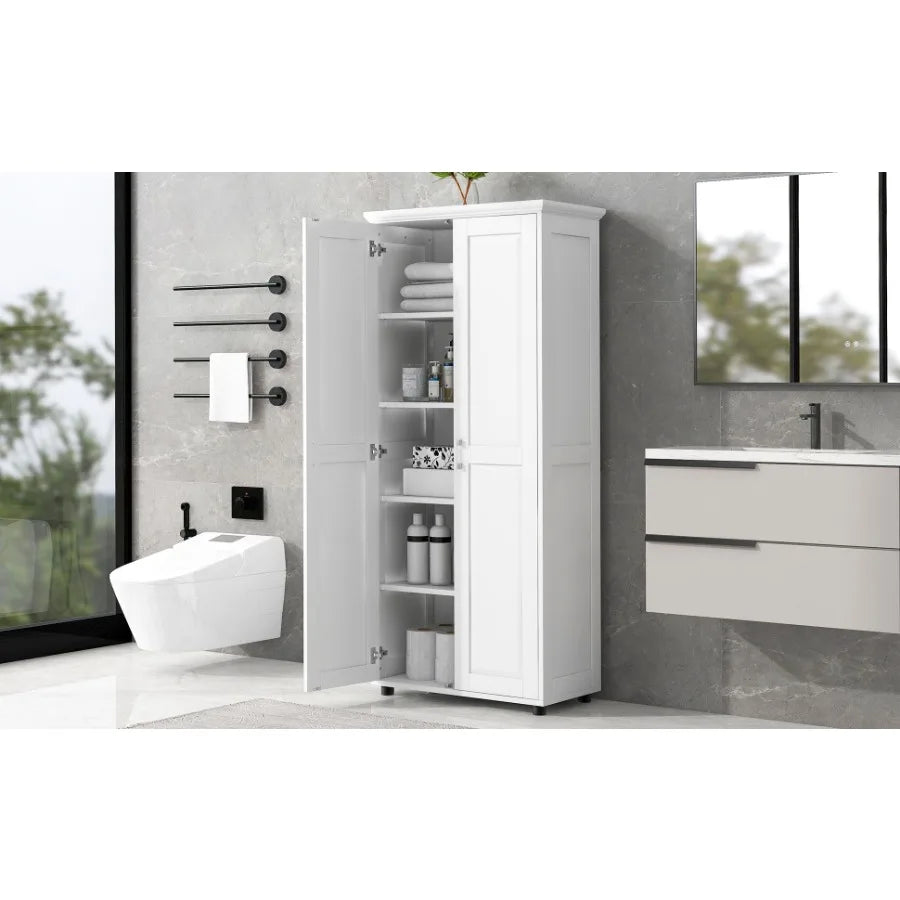 Storage Cabinet with Two Doors for Bathroom Office Adjustable Shelf MDF Board White