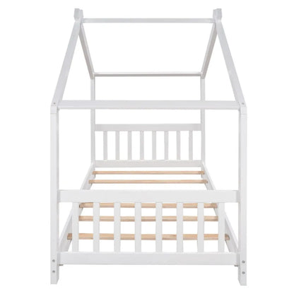 Platform Bed with board and Footboard Roof Design White