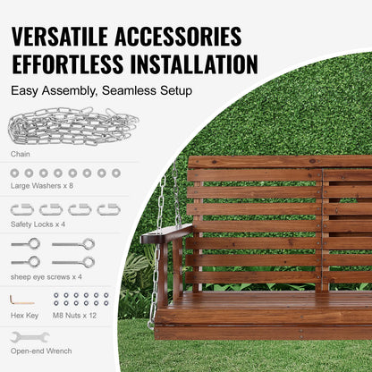 Wooden Porch Swing 5 ft Patio bench swing for Courtyard Garden Upgraded 880 lbs Strong Load Capacity Swing Chair Bench