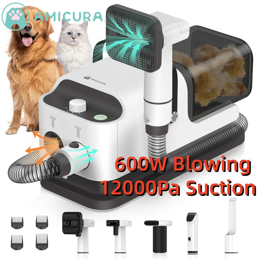 Vacuum Cleaner & Hair Dryer 15kpa, Pet Grooming Set Adjustable Speed and Temperature, 5 Proven Care Tools Dog Clipper