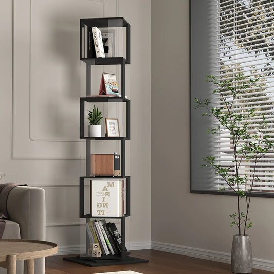 Bookshelf Tower, Floor Standing Wood Narrow Organizer