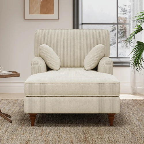 Oversized Chaise Lounge Chair Indoor with 2 Comfy Pillows Rolled Arms Corduroy Fabric Sleeper Sofa Chair for Living Room