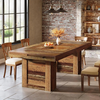 Farmhouse Dining Table for 6, Rectangle Wooden Kitchen Table with Heavy-Duty Legs, Rustic Large Dining Room, Customized