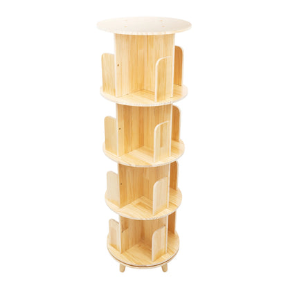 4 Tier Rotating Bookshelf with Legs,Floor Standing Stackable Wood Round Bookshelf 360 Display Book Shelf for Living Room Bedroom