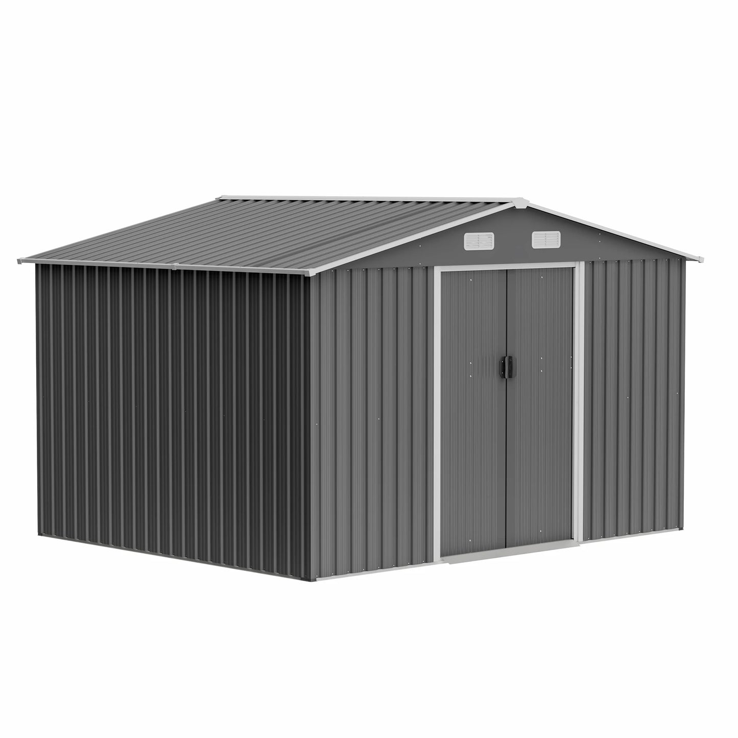 Outdoor Tool Storage Shed with Metal Foundation Lockable Doors All Weather Metal Sheds for Garden Patio Backyard Lawn Gr