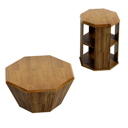 Octagonal Natural Rubber wood Set of Two Coffee Table