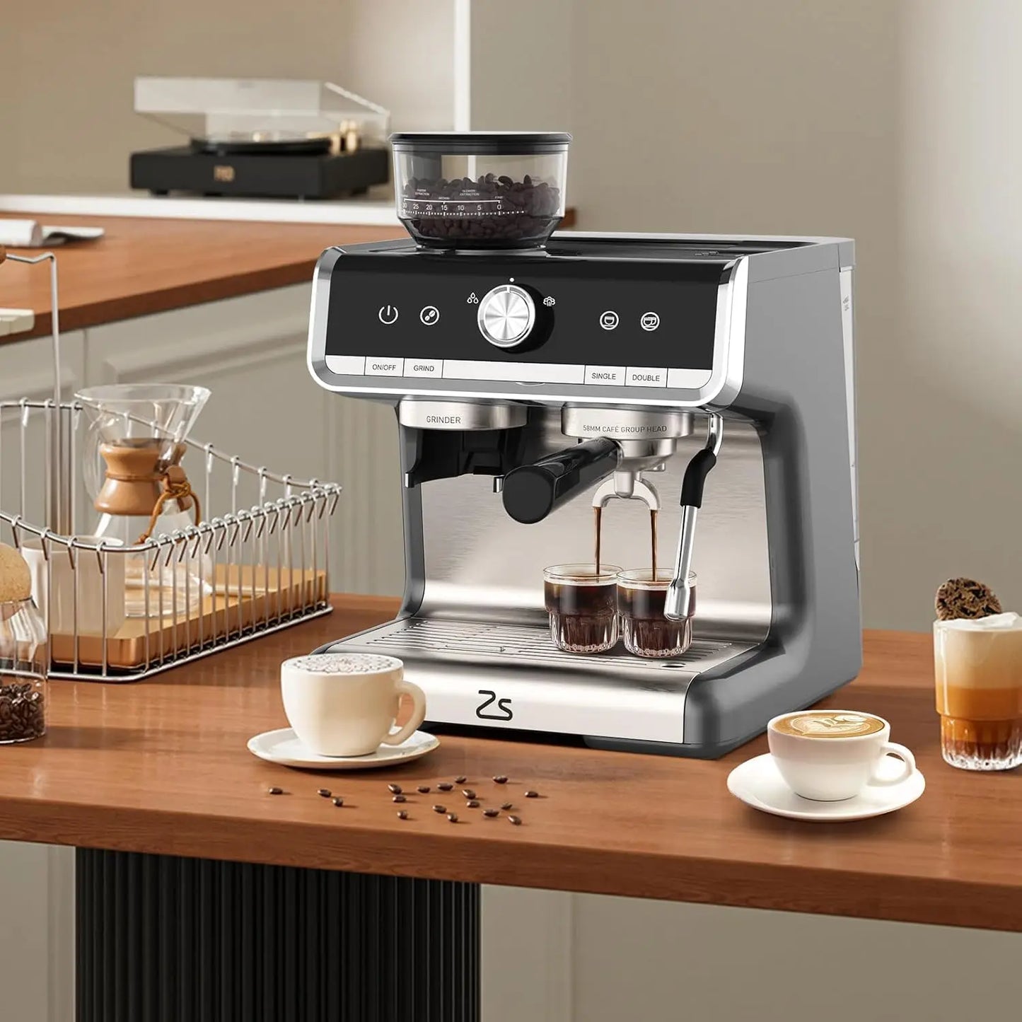 Espresso Coffee Machine 1450W Semi-Automatic Espresso Maker with Grinder for Latte Cappuccino
