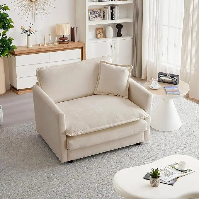 Single Seat Sofa,with Toss Pillow for Living Room Bedroom, Chenille Comfy Deep Upholstered Couch Armchair