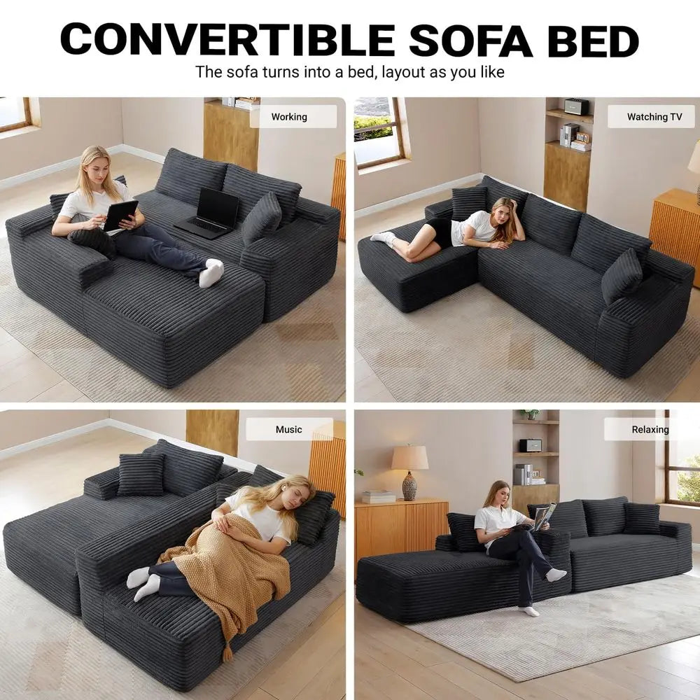 Cloud Sectional Couch, Modern Modular Sectional Sofa with Deep Seat, Corduroy Boneless Couches with L Shape Chaise for Living