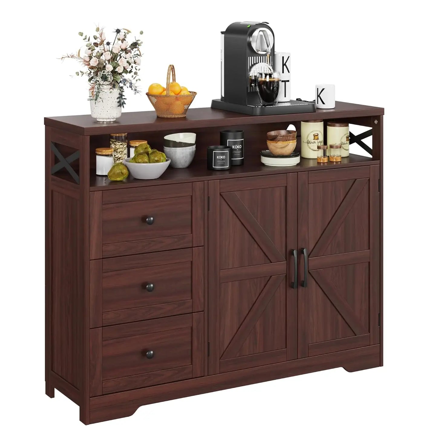 Farmhouse Buffet Storage Cabinet with Drawers & Shelf, Sideboard with Storage, Kitchen Pantry Hutch Cabinet, Customized