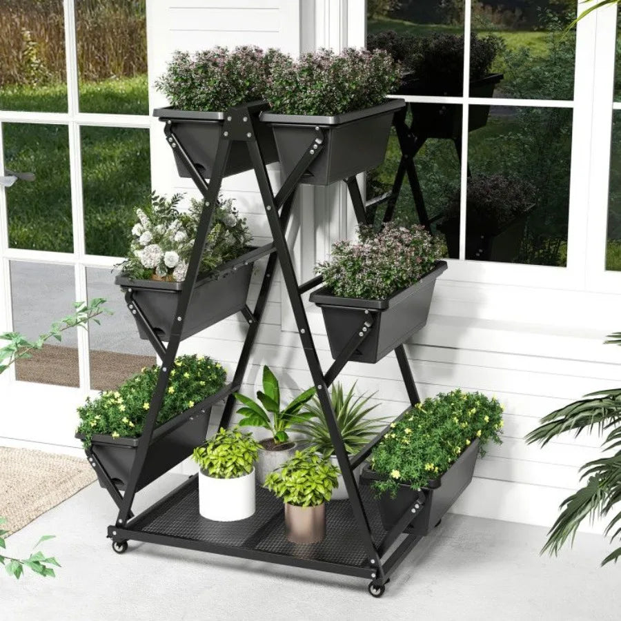3Tier Vertical Raised Garden Bed with 4 Wheels and 6 Container Boxes