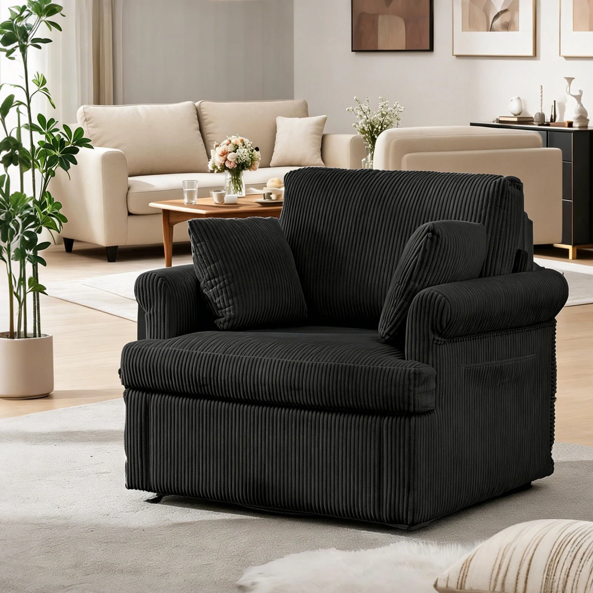 Large Swivel Corduroy Barrel Armchair Accent Chair