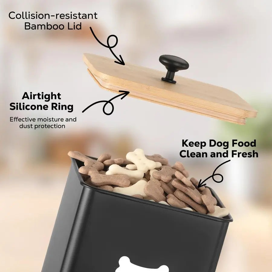 Treat Container Set of 2, Dog Food Storage Containers with Airtight Lids, Metal dog treat jars for Kitchen Countertop, Pet Cooki