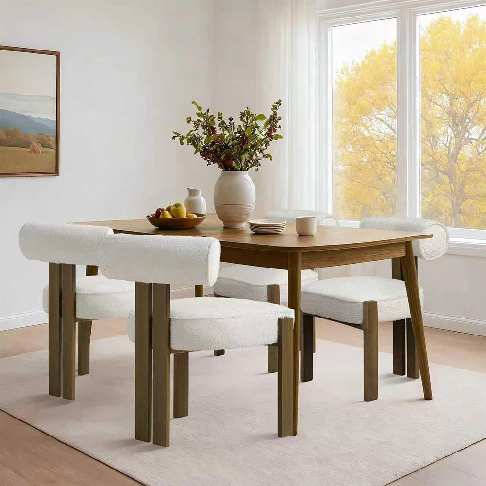 Dining Chairs Set of 2, Modern Boucle Dining Room Chairs with Ergonomic Curved Back, Comfortable Kitchen Chairs with Rubber Wood