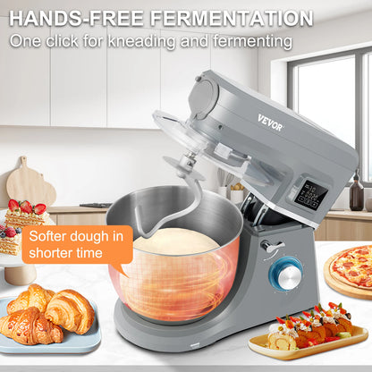 5 IN 1 Stand Mixer Multifunctional Electric Mixer with 6 Speeds LCD Screen Timing 7.4 Qt Stainless Bowl Dough Hook