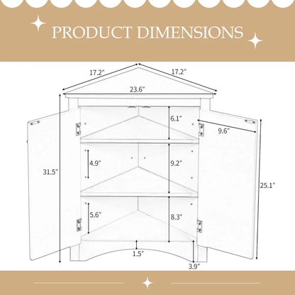 Corner Storage Cabinet with Adjustable Shelves, Triangle Bathroom & Kitchen Organizer, Freestanding Floor Cabinet for Toilet Kit