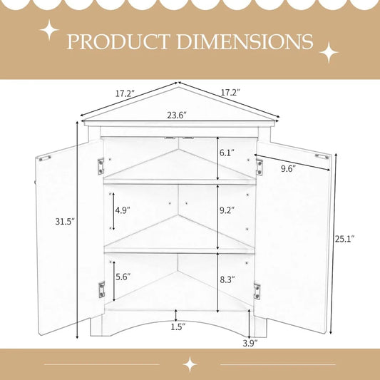 Corner Storage Cabinet with Adjustable Shelves, Triangle Bathroom & Kitchen Organizer, Freestanding Floor Cabinet for Toilet Kit