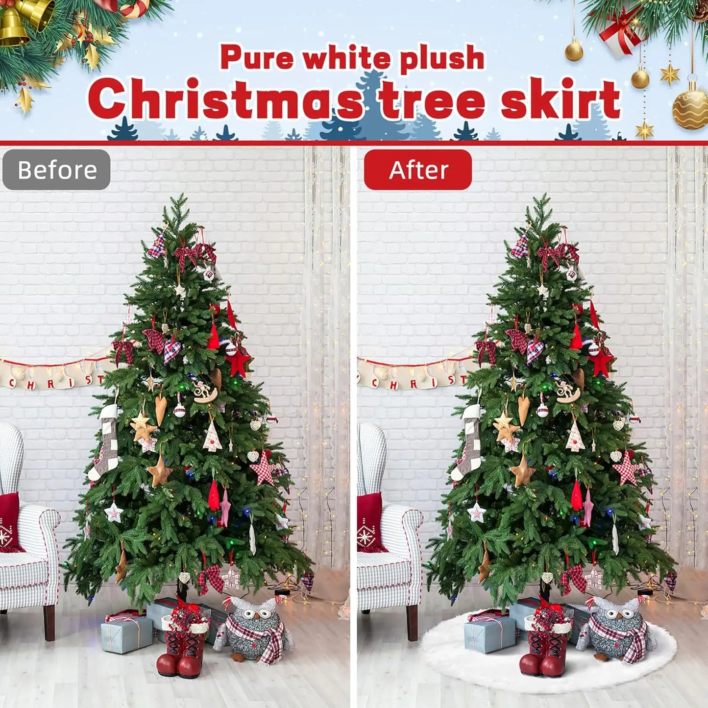 6 Pieces 36inch White Plush Skirt Decoration for Christmas