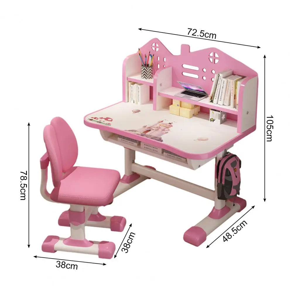 Multi Bookstand Widened Desktop Desk Chair Set Cartoon Pattern Kids Adjustable Height Study Drawer Table with Chair Set