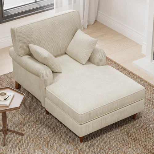 Oversized Chaise Lounge Chair Indoor with 2 Comfy Pillows Rolled Arms Corduroy Fabric Sleeper Sofa Chair for Living Room