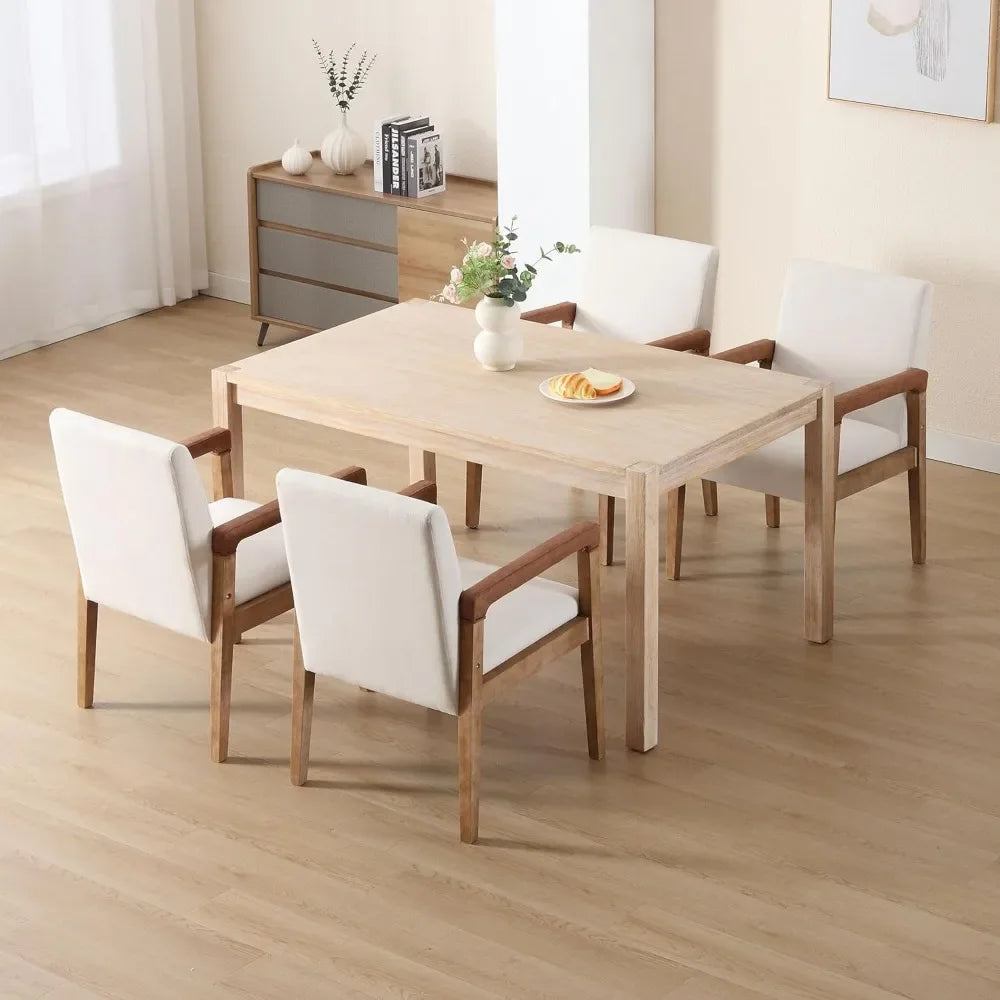 Modern Dining Chairs Set of 4 Linen Fabric Upholstered Kitchen Chairs, with Solid Wood Frame Armchair, Comfy Accent Side Chairs