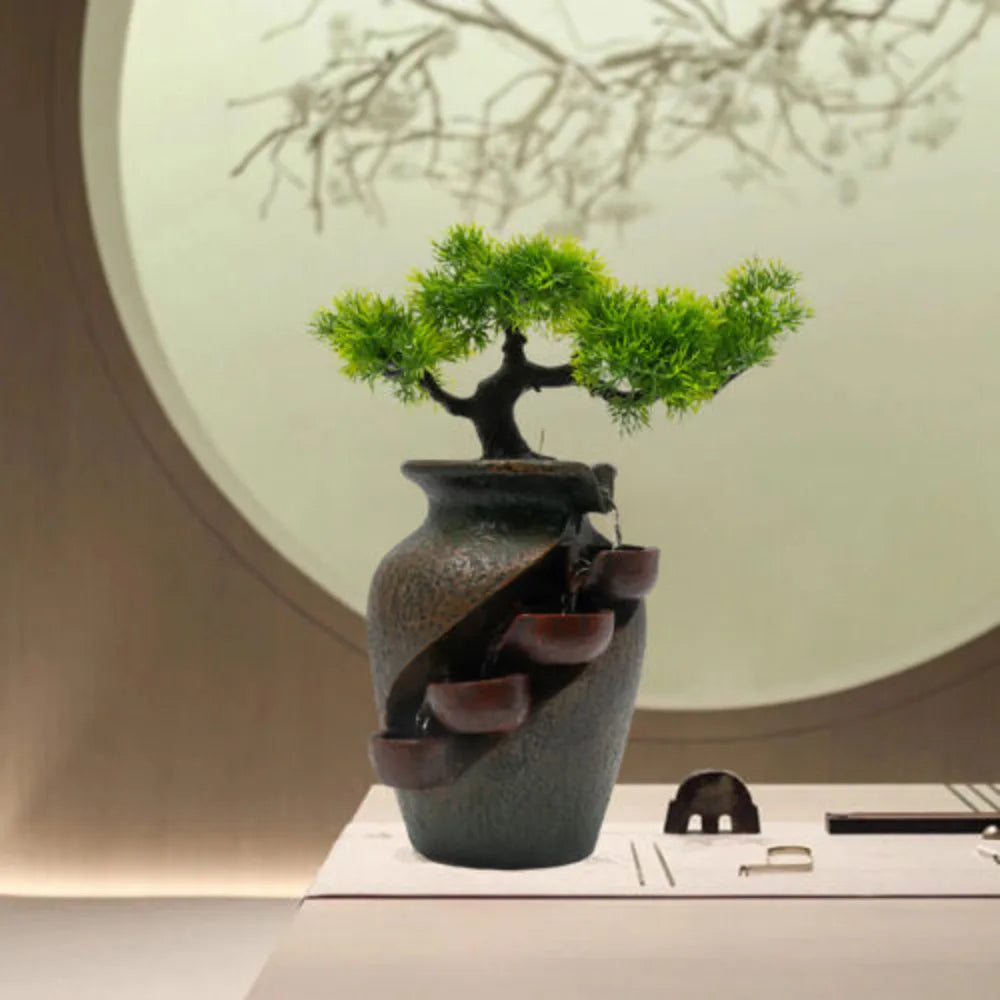 Brown Tabletop Fountain Mini Waterfall for Indoor Spaces
