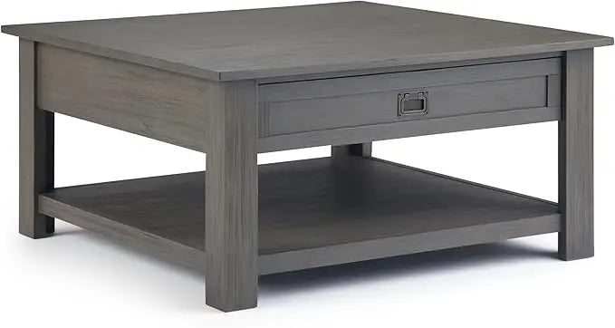Square Coffee Table - 38 Inch Wide Solid Acacia Wood Living Room Table In Rustic Natural Aged Brown