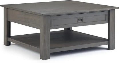 Square Coffee Table - 38 Inch Wide Solid Acacia Wood Living Room Table In Rustic Natural Aged Brown