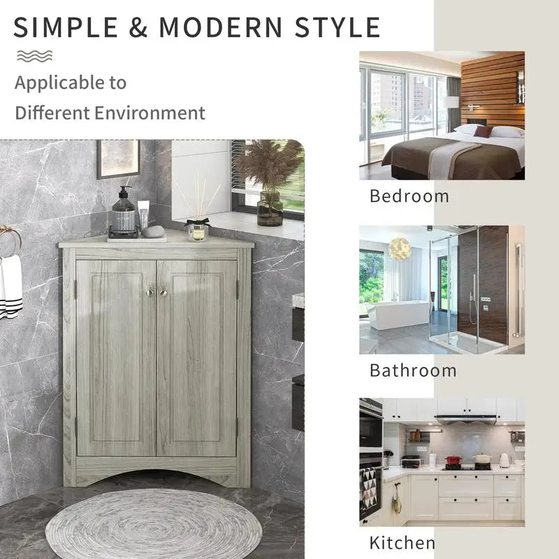 Freestanding Floor Cabinet for Bathroom & Kitchen Storage with Adjustable Shelves