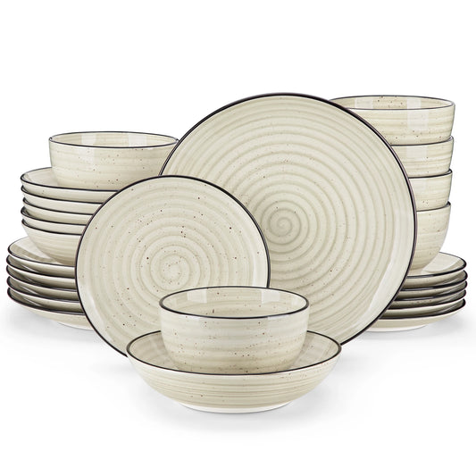 Beige Plates Dinner Sets Ceramic Dinnerware Sets Hand painted Spiral