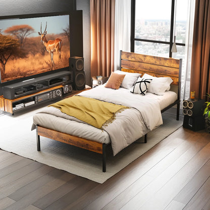 JHK Queen Size Metal Platform Bed Frame with Headboard and Footboard