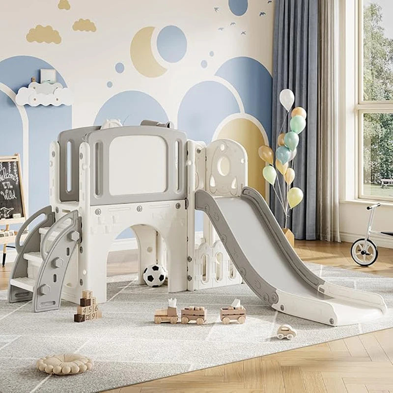 9 in 1 Toddler Slide, Kid Slide for Toddlers Age 1-3 with Ring Toss, Basketball Hoop, and Telescope, Playset Playground
