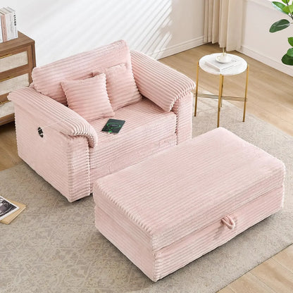 Oversized Chaise Lounge Chair Couch Indoor - Deep Seat Sofa Bed, Corduroy Sleeper Cloud with USB Charging, Customized