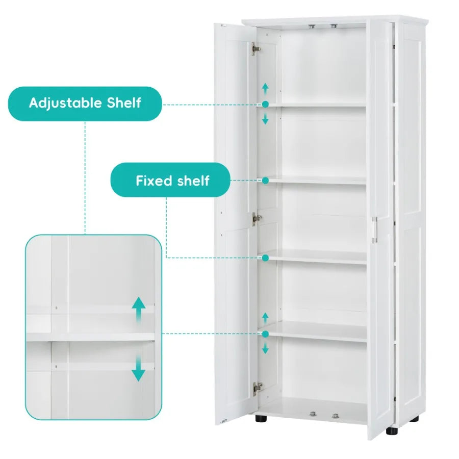 Storage Cabinet with Two Doors for Bathroom Office Adjustable Shelf MDF Board White