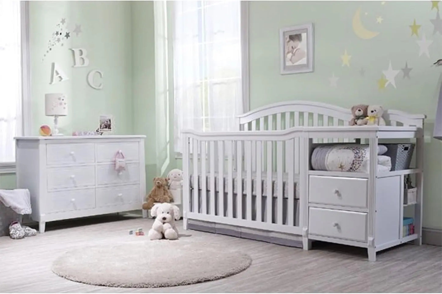 Furniture Crib and Changer with Slat Panel Back Classic -in- Convertible Diaper Changing Table Non-Toxic Finish Wooden