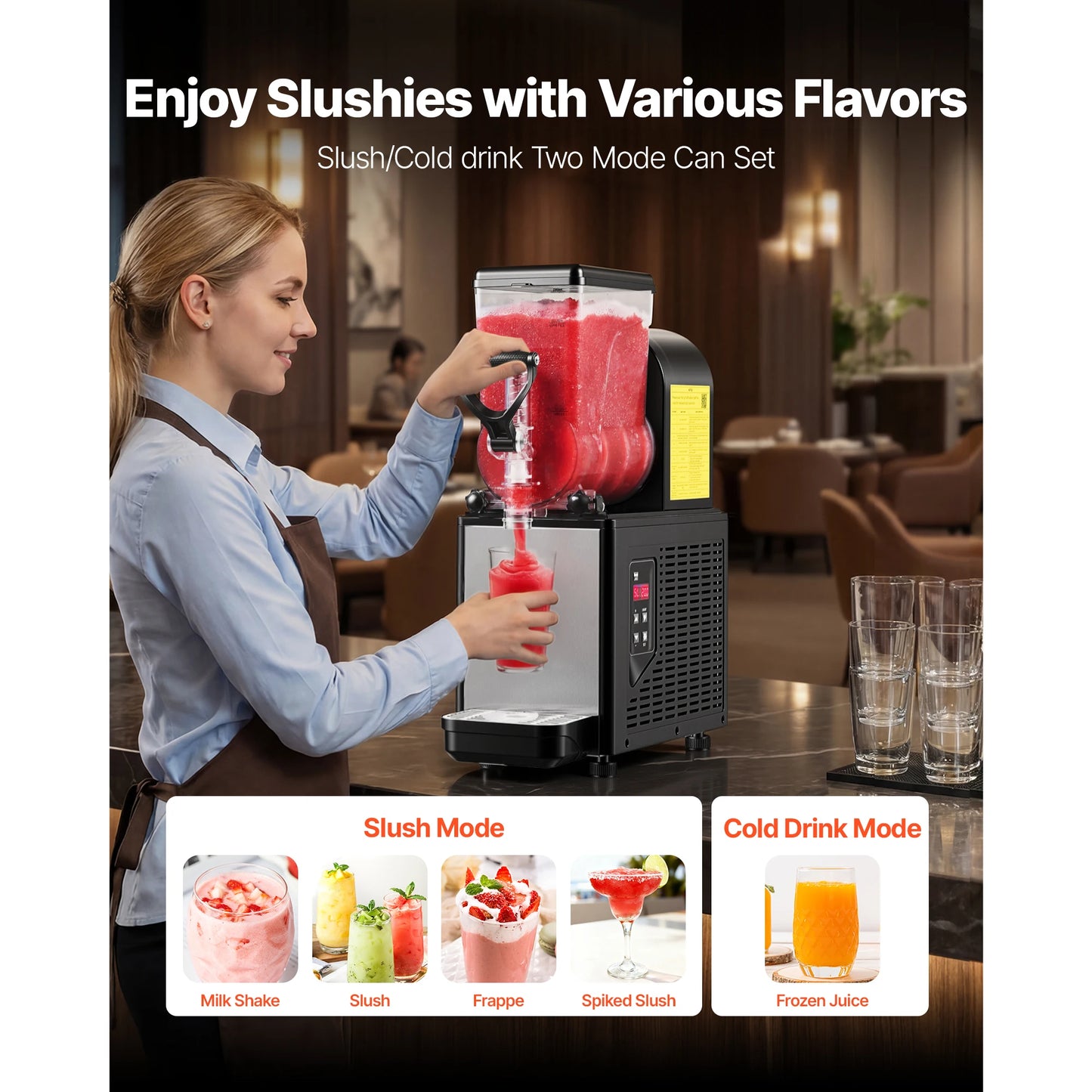 Slushie Machine Commercial Slushy Maker Frozen Drink Maker w/ Self-Cleaning