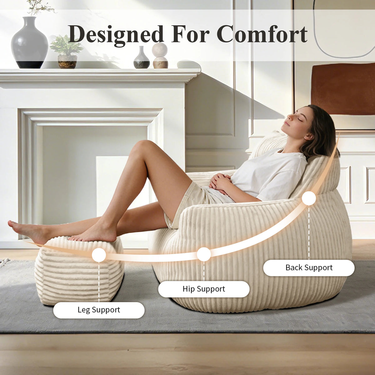 Giant Bean Bag Chair for Adults with Armrests