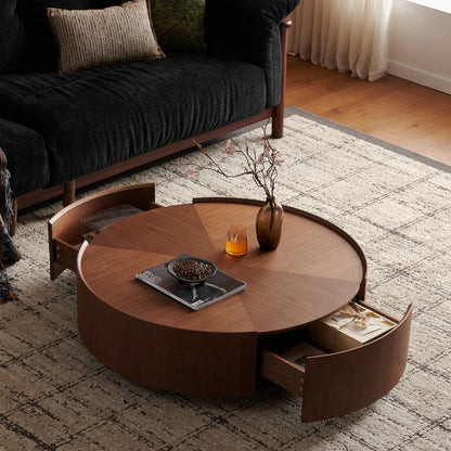 35.4-inch Coffee Tables, Circular Walnut Design, Suitable for Living Rooms, Walnut Material, Suitable for Bedrooms,