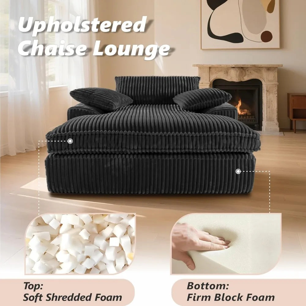 Oversized Chaise Lounge Chair Indoor, Corduroy Upholstered Deep Seat Sofa Couch, Cloud-Soft Boneless