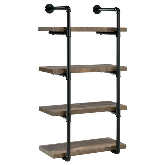 Black and Rustic Oak 4tier Wall Shelf
