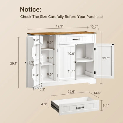 Kitchen Coffee Bar Cabinet with Storage Kitchen Sideboard Buffet Cabinet with Drawers, Short Pantry with Door and, Customized